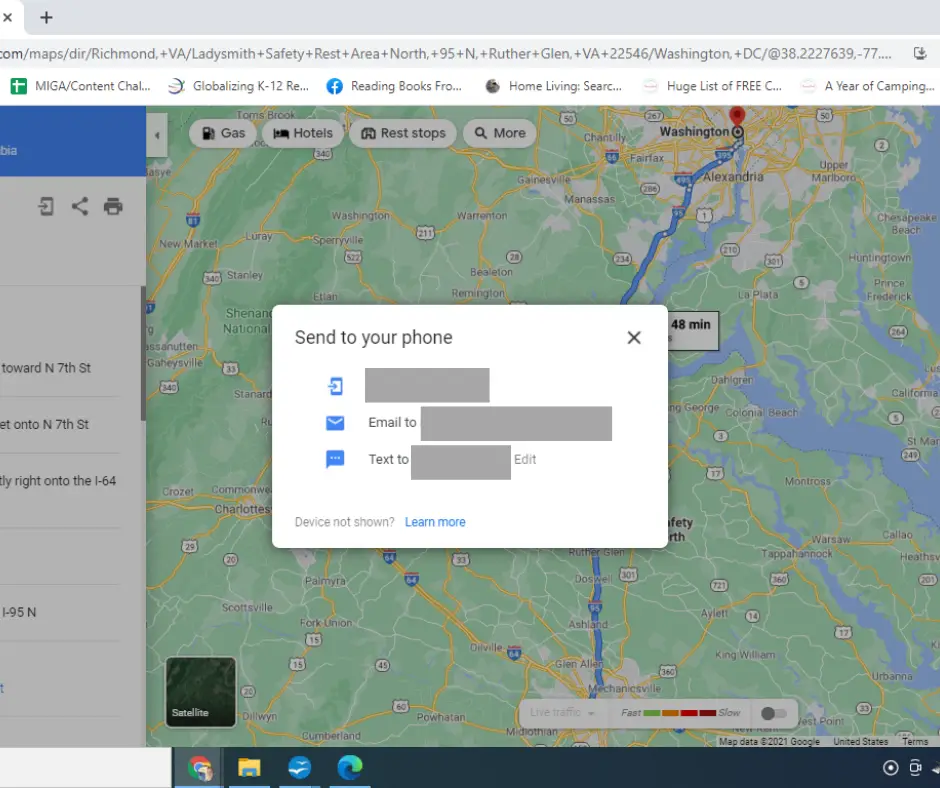 Google Screenshot, map with pop up box showing email phone and phone number