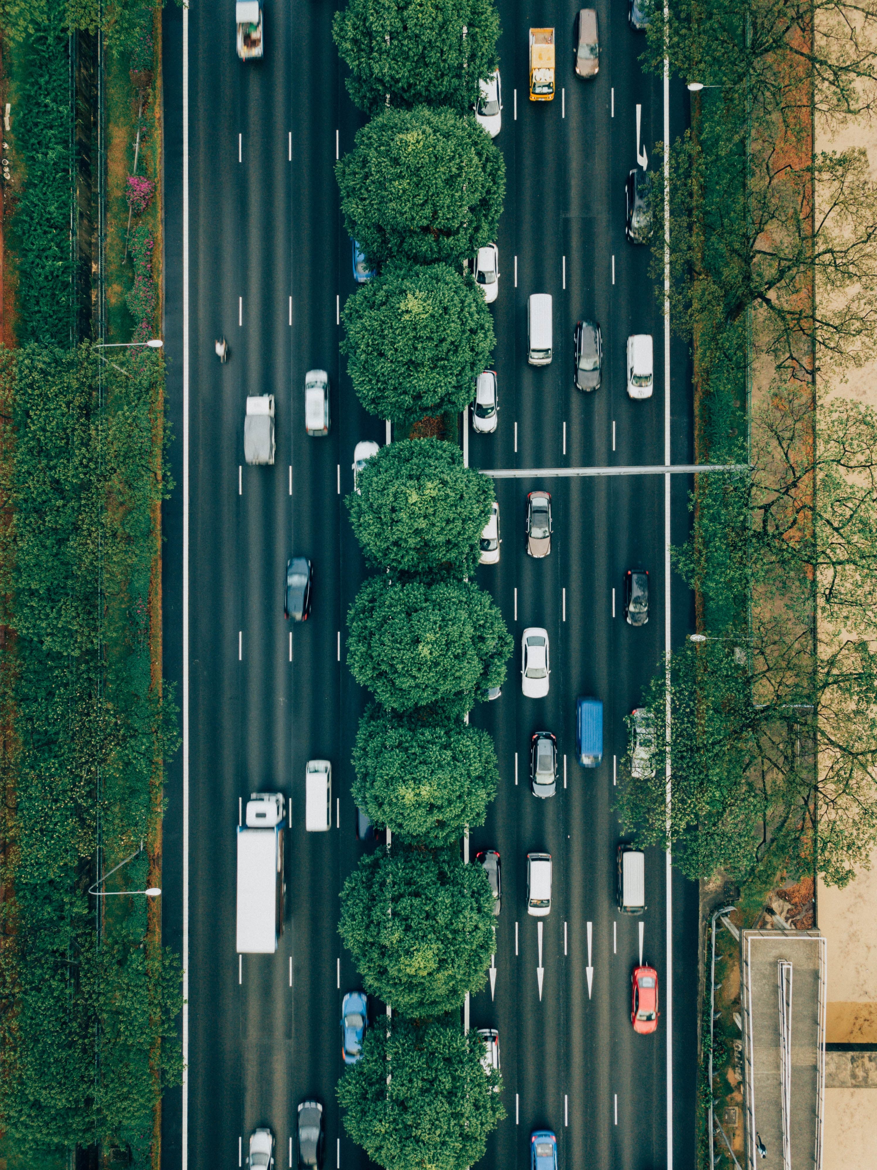 Birds eye shot of a divided highway