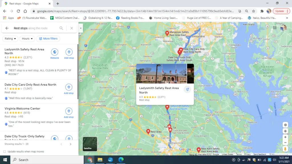 Google Maps Rest Stops
