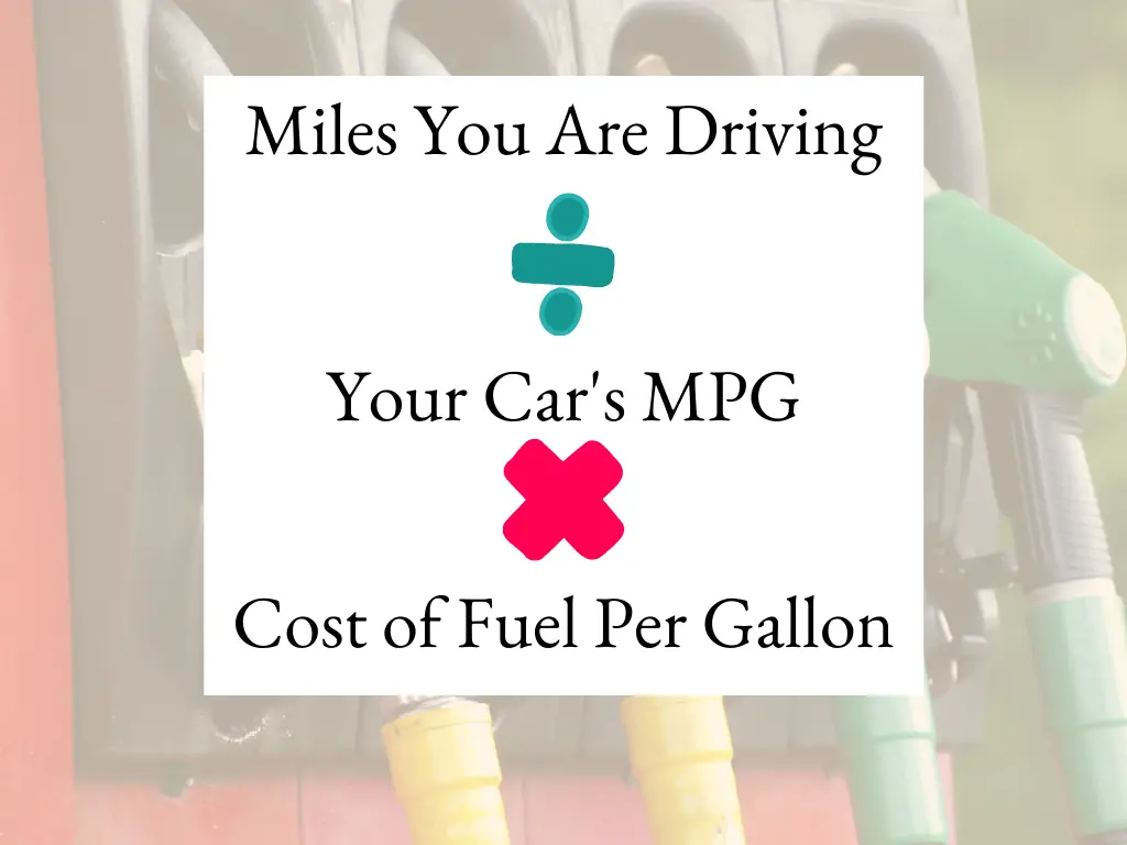 Miles You Are Driving Divided By Your Car's MPG Times the Cost of Fuel Per Gallon