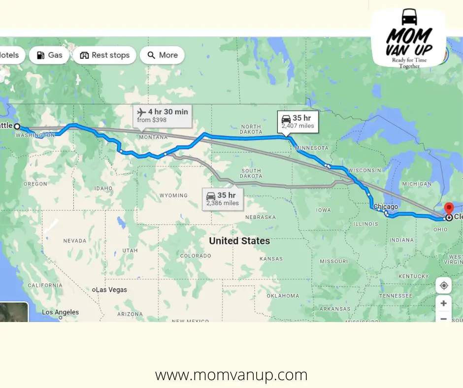 Google Maps Navigation showing 35 Hours For North Dakota Trip or South Dakota Trip