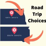 North Dakota Vs South Dakota Road Trip Choices With Arrows Pointing To Each State