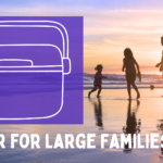 Family playing on the beach with a picture of a cooler. Text Cooler for Large Families